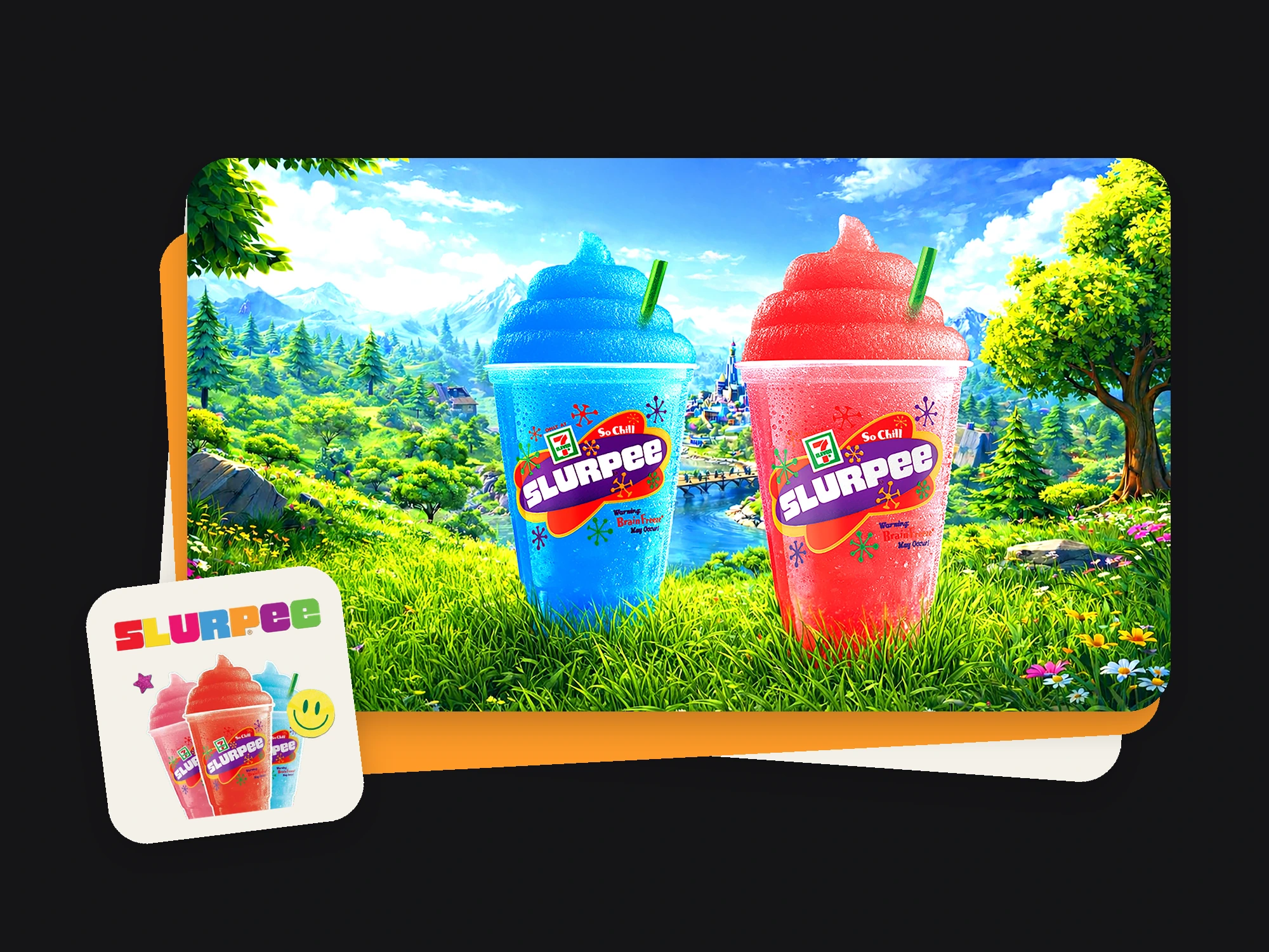 Slurpee campaign artwork with a custom sticker